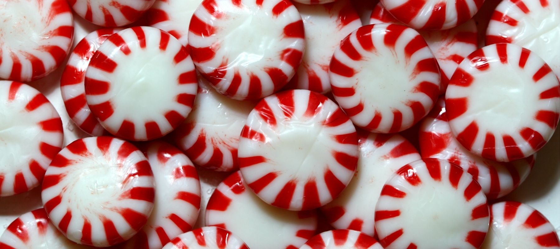 Circular red mints in a pile