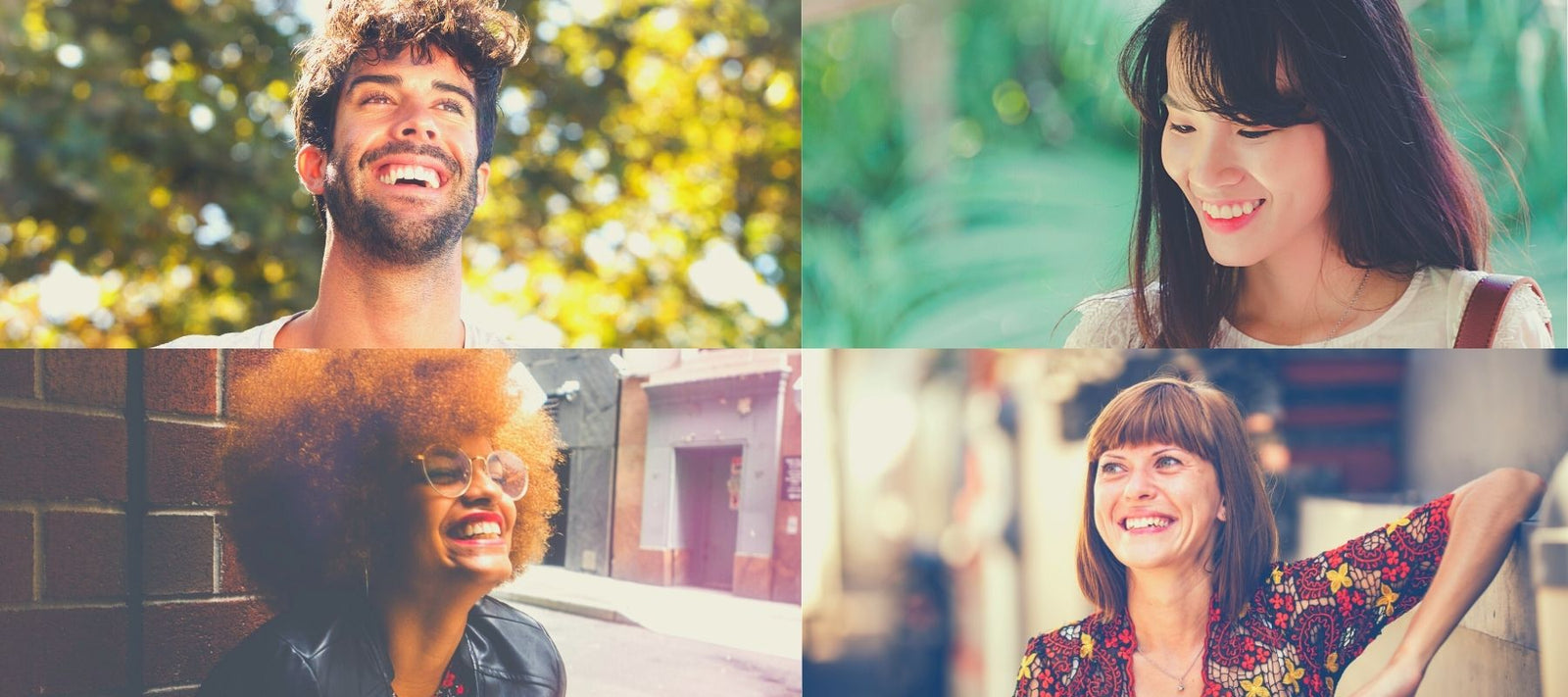 Four Individuals Each Smiling in Sunny Weather With Bright White Teeth