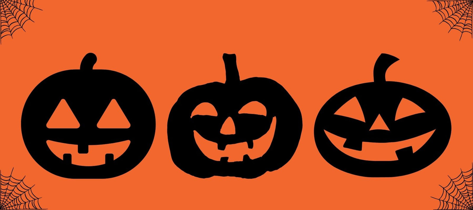 Three Black Jack-o-lanterns in front of a festive orange background